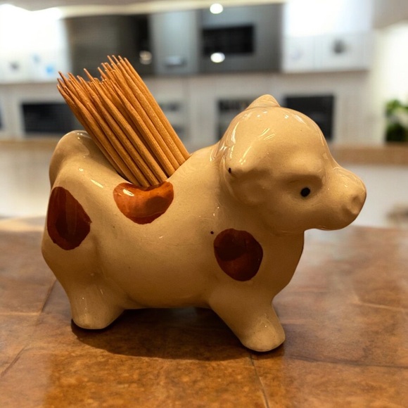 Vintage toothpick holder cute white cow with brown spots. New, never used. - Picture 3 of 7
